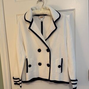 Talbots White and Navy Double-Breasted Knit Blazer